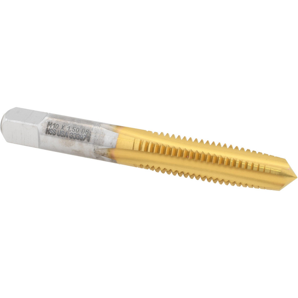 Titan USA TT75756 Straight Flute Tap M10x1.5 Metric Coarse, 4 Flute, Taper Chamfer, 6H Class of Fit, HSS, TiN Finish