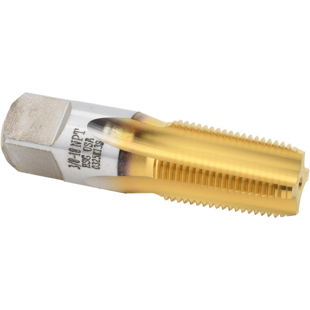 Titan USA TT93408TIN Standard Pipe Tap 3/8-18, NPT, 4 Flutes, High Speed Steel, TiN Finish