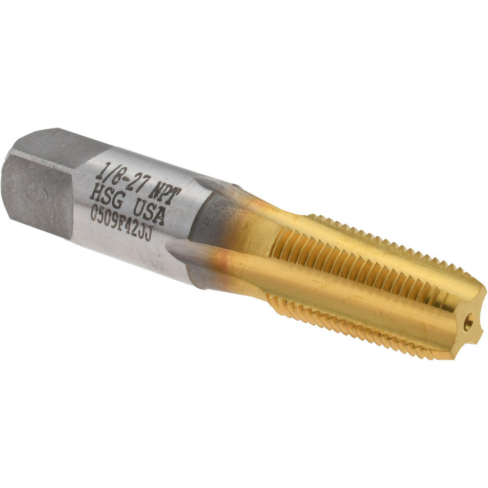 Titan USA TT93402TIN Standard Pipe Tap 1/8-27, NPT, 4 Flutes, High Speed Steel, TiN Finish