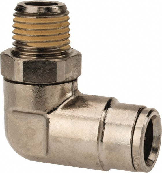 Norgren 101471028 Push-To-Connect Tube to Male & Tube to Male BSPT Tube Fitting 90 ° Swivel Elbow Adapter, 1/4" Thread