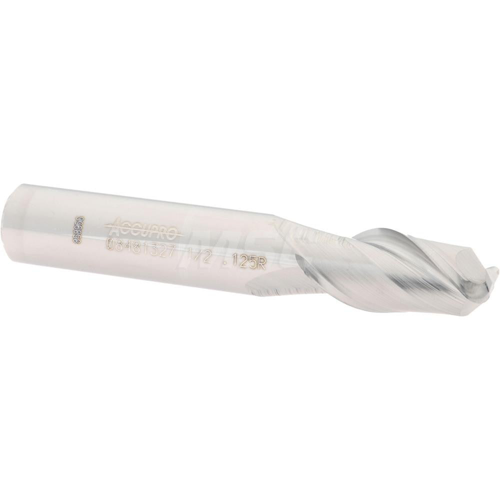 Accupro 08481327 Corner Radius End Mill 1/2" Dia, 1" LOC, 1/8" Radius, 2 Flutes, Solid Carbide