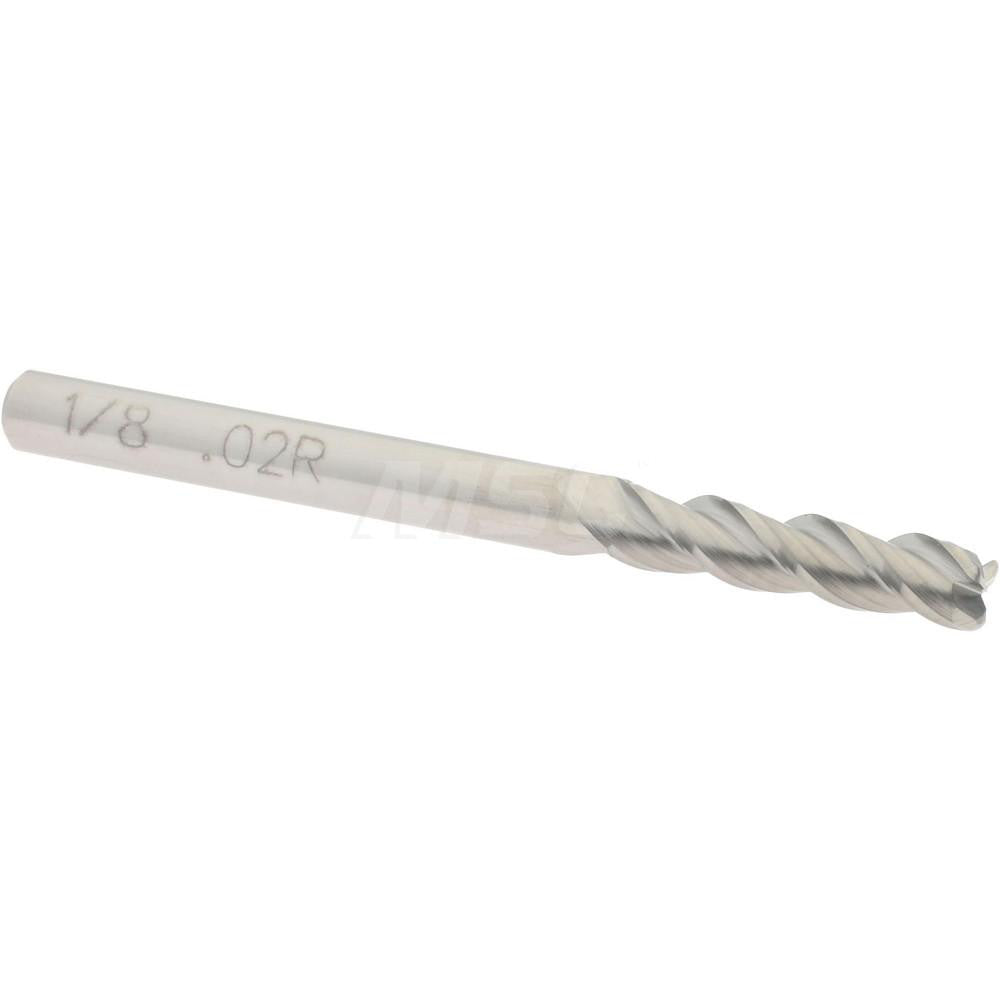 Accupro 08481475 Corner Radius End Mill 1/8" Dia, 1/2" LOC, 0.02" Radius, 3 Flutes, Solid Carbide
