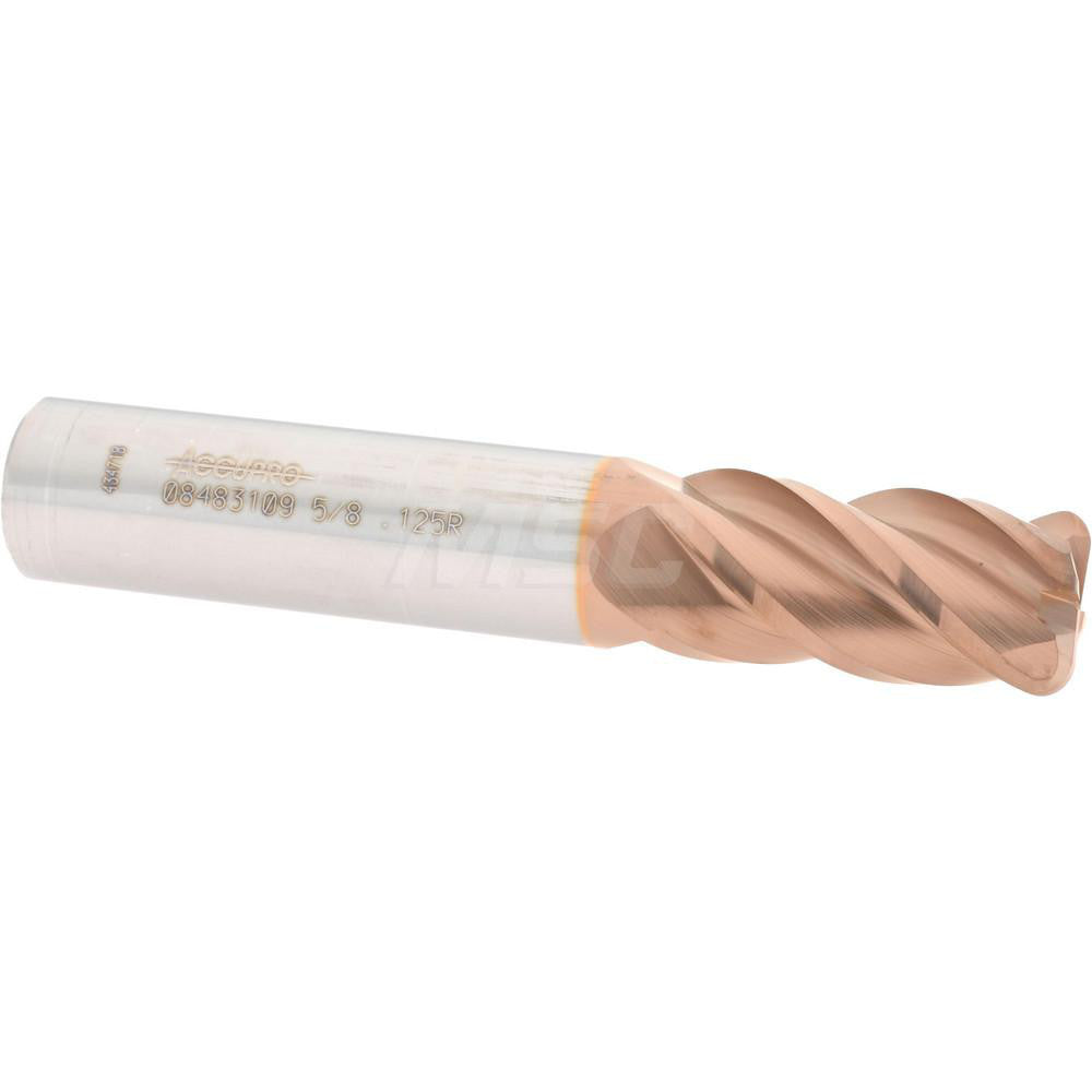 Accupro 08483109 Corner Radius End Mill 5/8" Dia, 1-1/4" LOC, 1/8" Radius, 4 Flutes, Solid Carbide