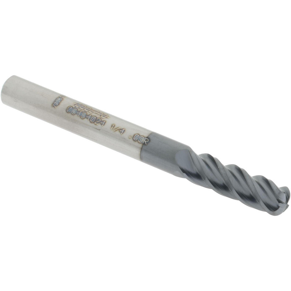 Accupro 08484024 Corner Radius End Mill 1/4" Dia, 3/4" LOC, 0.09" Radius, 4 Flutes, Solid Carbide