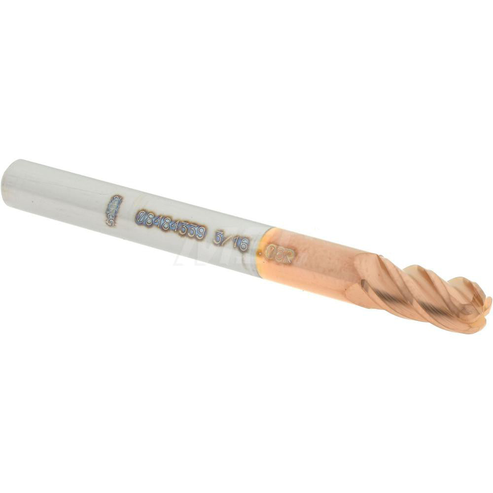 Accupro 08484339 Corner Radius End Mill 3/16" Dia, 3/8" LOC, 0.06" Radius, 4 Flutes, Solid Carbide