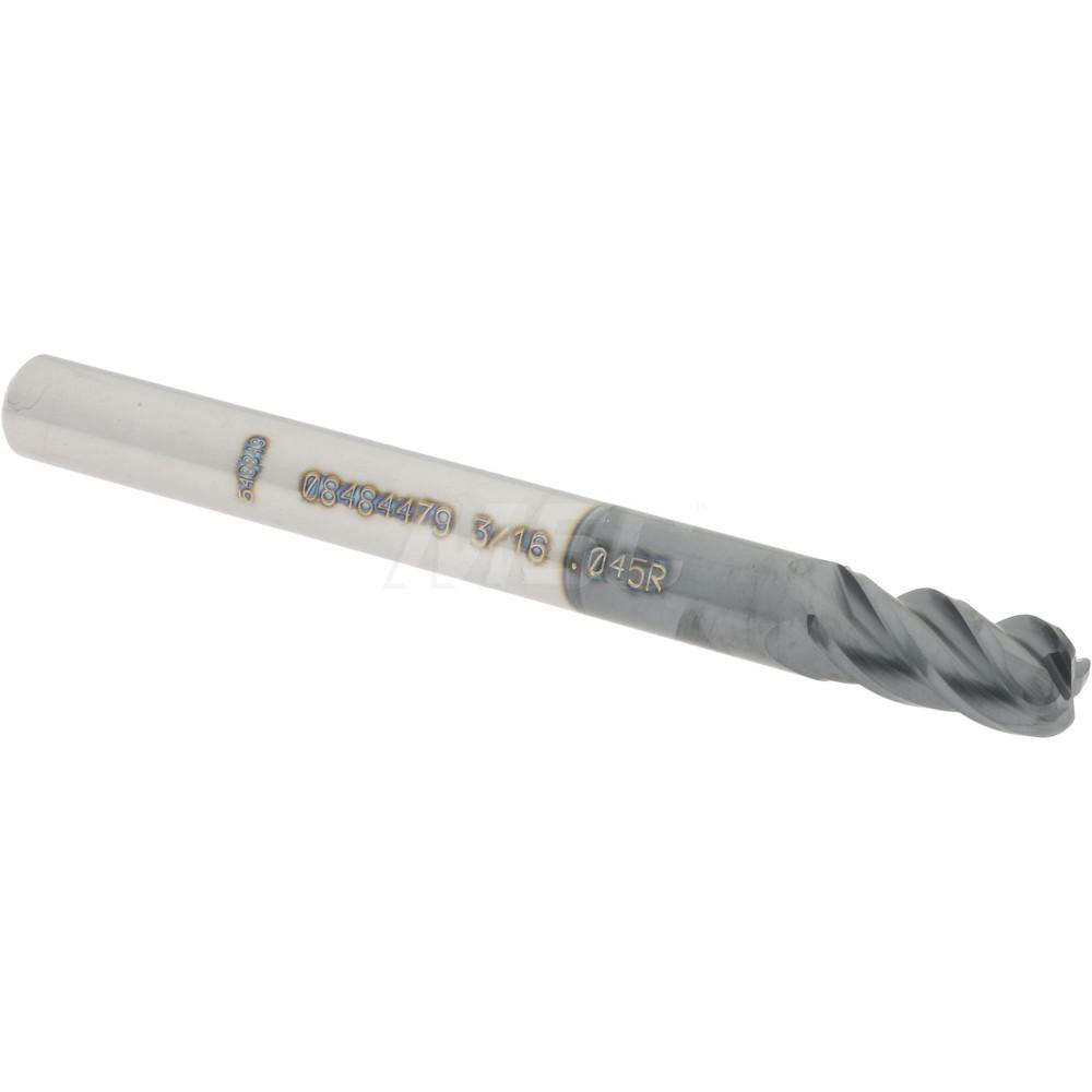 Accupro 08484479 Corner Radius End Mill 3/16" Dia, 3/8" LOC, 0.045" Radius, 4 Flutes, Solid Carbide