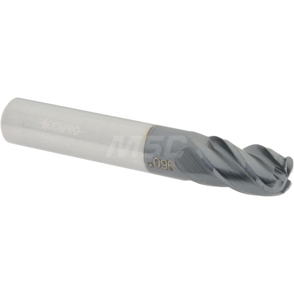 Accupro 08484537 Corner Radius End Mill 5/16" Dia, 1/2" LOC, 0.09" Radius, 4 Flutes, Solid Carbide