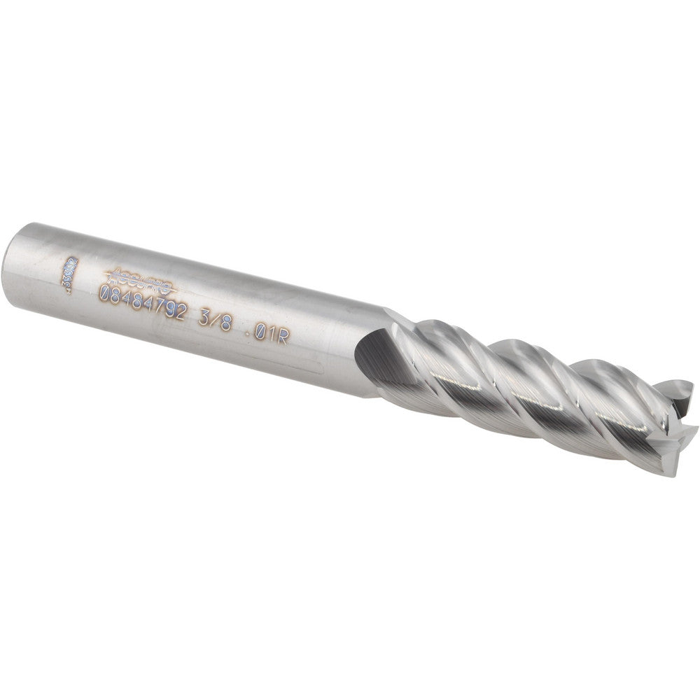 Accupro 08484792 Corner Radius End Mill 3/8" Dia, 1-1/8" LOC, 0.0100" Radius, 4 Flute, Solid Carbide