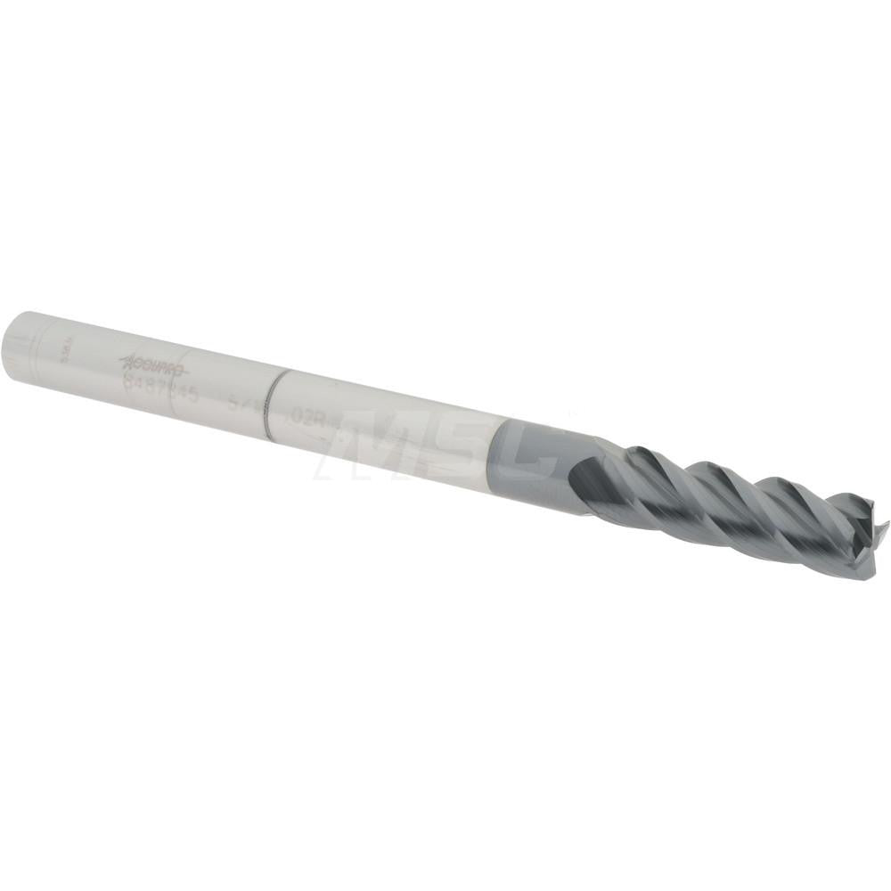 Accupro 08487845 Corner Radius End Mill 5/16" Dia, 1" LOC, 0.02" Radius, 4 Flutes, Solid Carbide