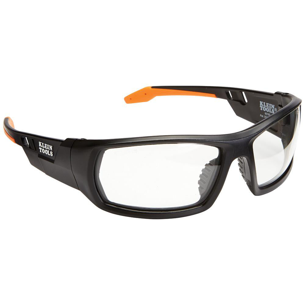 Klein Tools 60163 Safety Glasses Glasses Style Clear Lens Coating Anti-Fog Scratch-Resistant Frame Style Full-Framed Frame Design Traditional Lens Color Clear Frame Color Black Orange