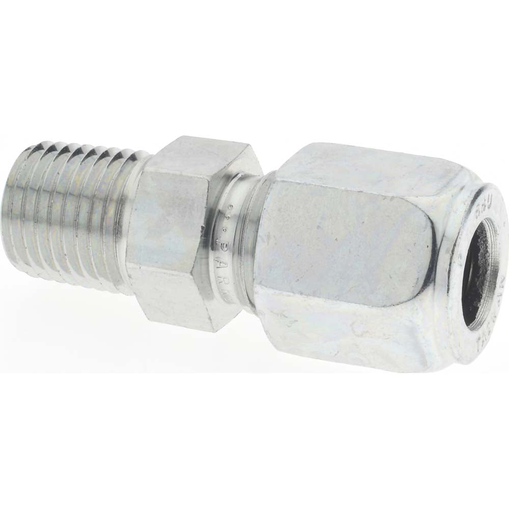 Parker 6 FBU-S Flareless Bite-Type Tube Male Connector 1/4" NPTF, 3/8" Tube OD, Steel
