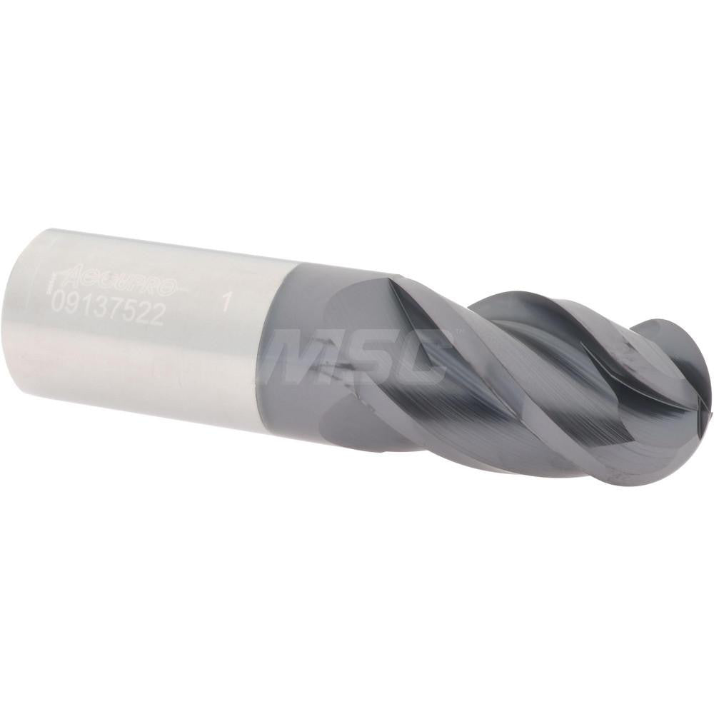 Accupro 09137522 Ball End Mill 1" Dia, 1.75" LOC, 4 Flute, Solid Carbide
