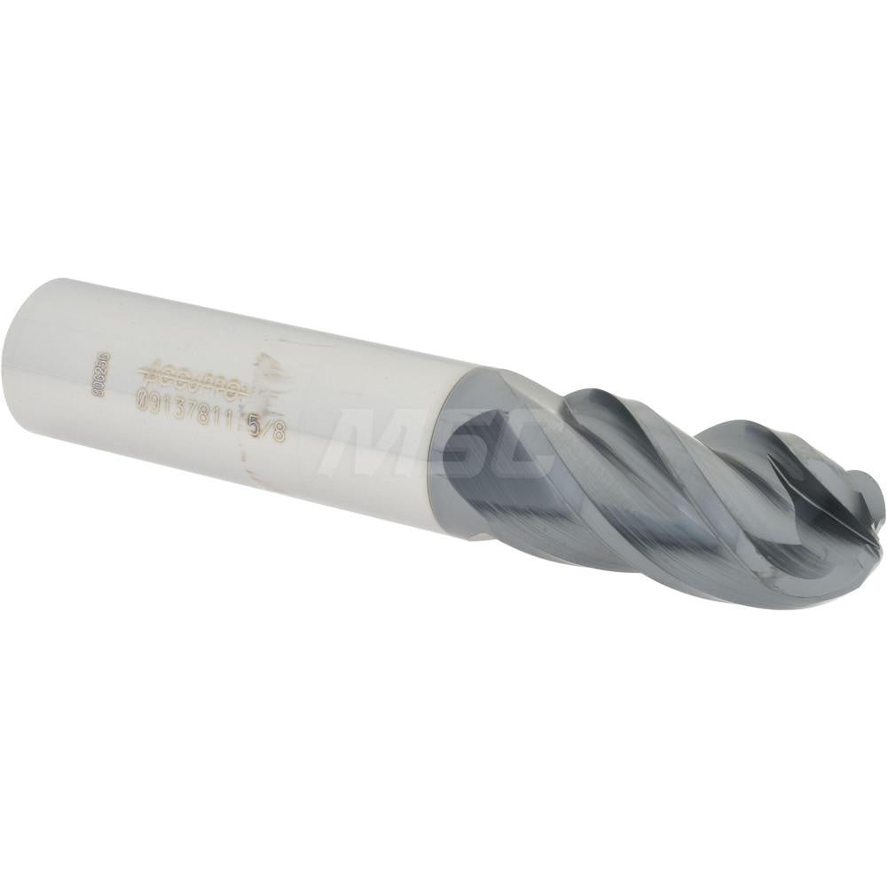 Accupro 09137811 Ball End Mill 0.625" Dia, 1.25" LOC, 4 Flute, Solid Carbide