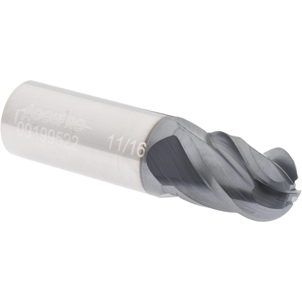 Accupro 09199522 Ball End Mill 0.6875" Dia, 1" LOC, 4 Flute, Solid Carbide