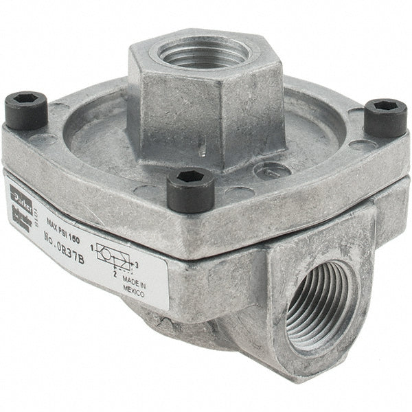 Parker 0R37B Quick-Exhaust Valves Inlet Port Size 3/8 Inlet Port Size 0.375 in Exhaust Port Size 3/8 Exhaust Port Size 3/8 in Maximum Working Pressure (psi) 13.8 bar 200 psi Maximum Working Pressure (psi) 13.8 bar 200 psi Body Material Aluminum Maximu