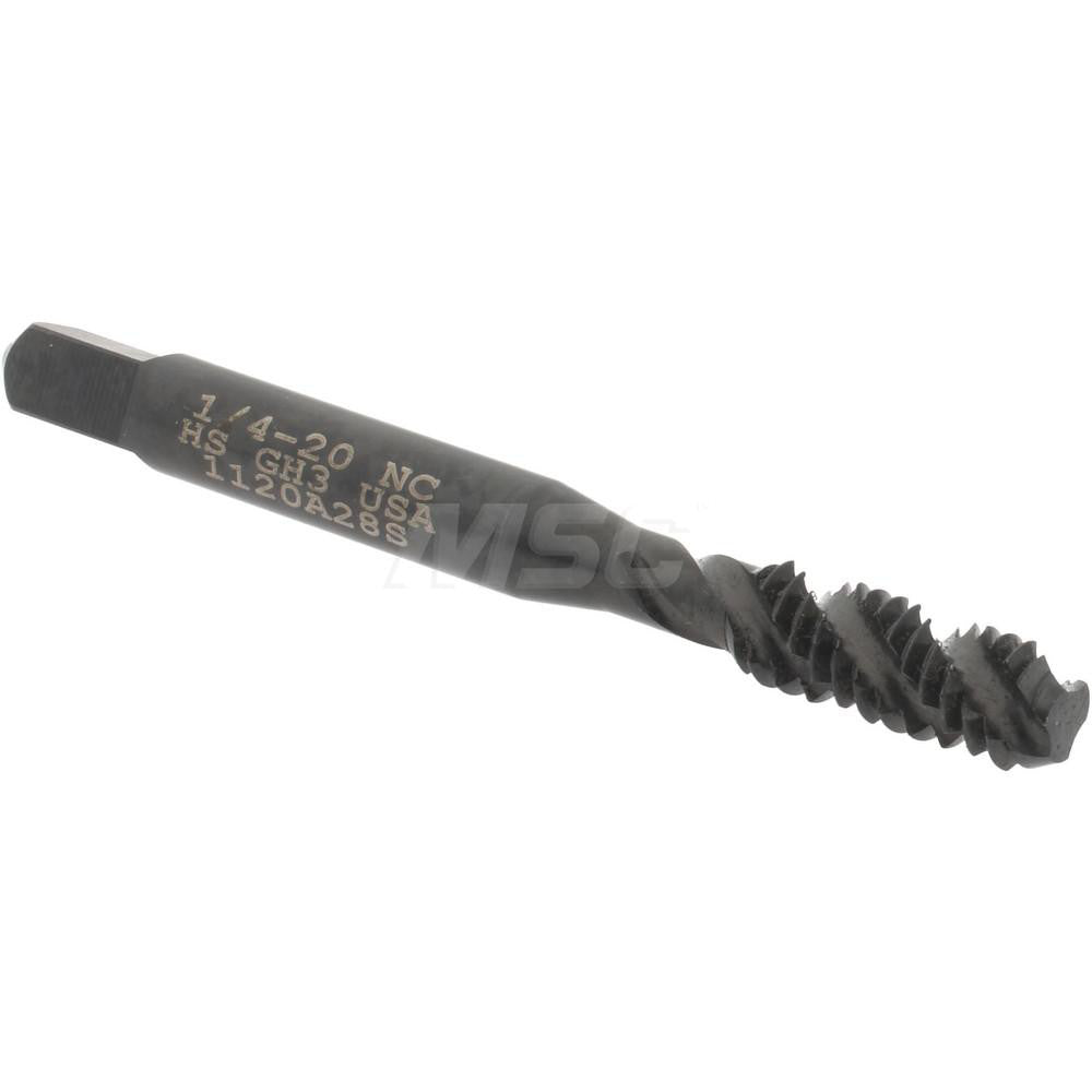 Hertel K033011AS Spiral Flute Tap 1/4-20, UNC, 3 Flute, Bottoming Chamfer, 3B Class of Fit, High-Speed Steel, Oxide Finish