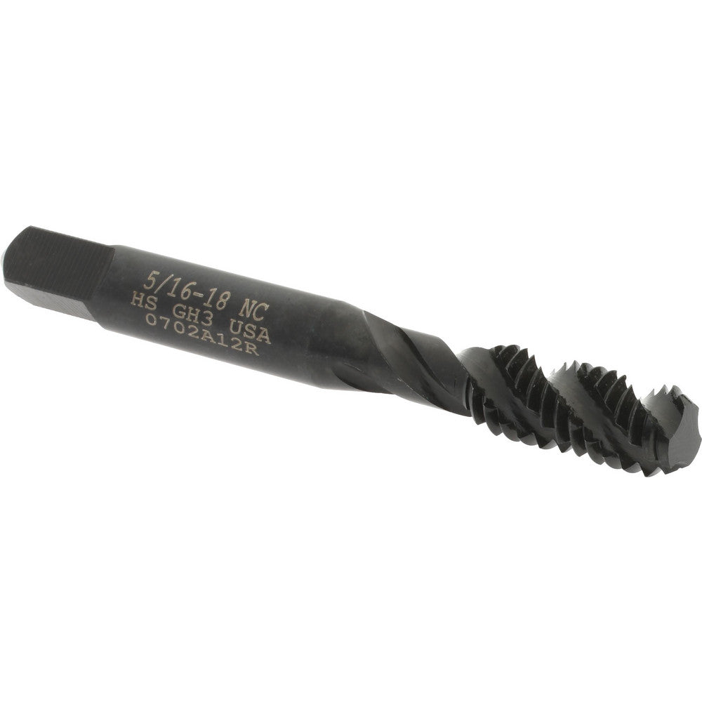 Hertel K033015AS Spiral Flute Tap 5/16-18, UNC, 3 Flute, Bottoming Chamfer, 3B Class of Fit, High-Speed Steel, Oxide Finish