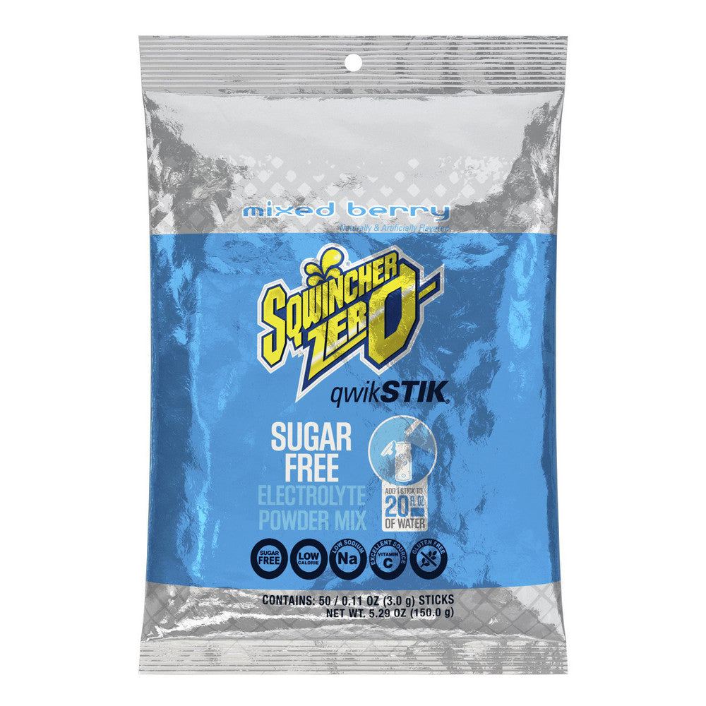 Sqwincher 159060101 Qwik Stik Activity Drink 0.11 oz Packet, Mixed Berry, Sugar Free, Powder, Yields 20.00 oz