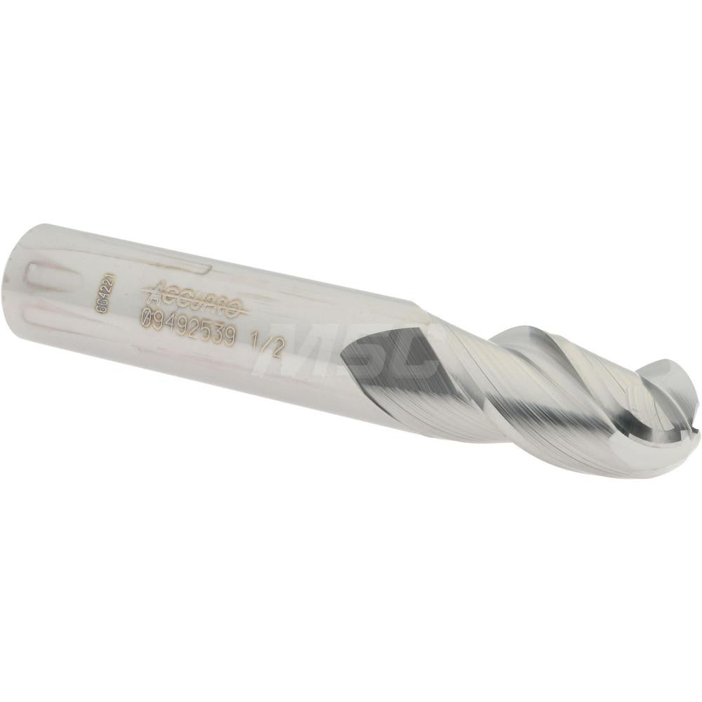 Accupro 09492539 Ball End Mill 0.5" Dia, 1" LOC, 3 Flute, Solid Carbide