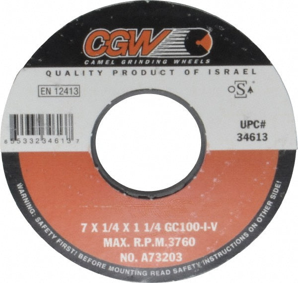 CGW Abrasives 34613 Surface Grinding Wheel 7" Dia, 1/4" Thick, 1-1/4" Hole, 100 Grit, I Hardness
