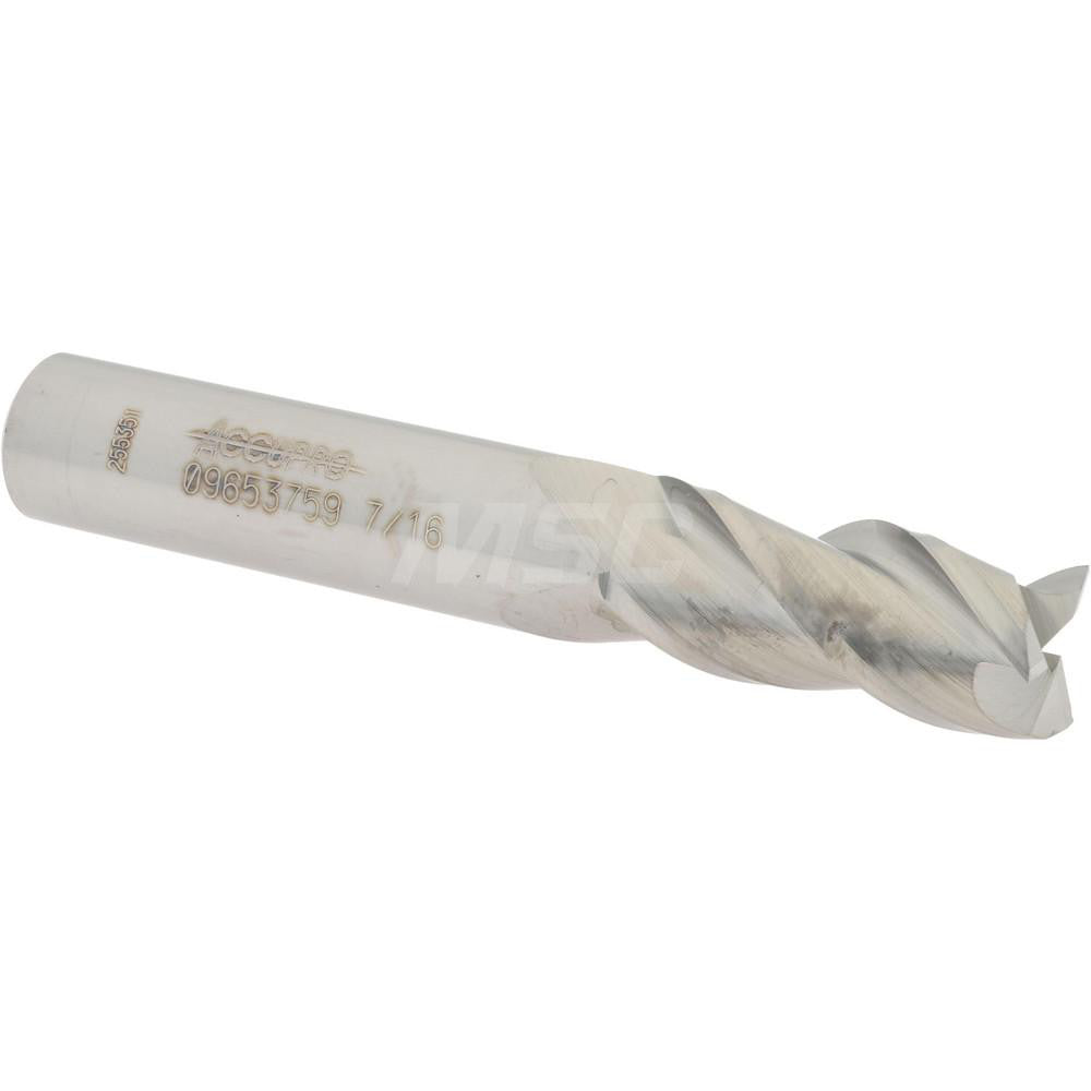 Accupro 09653759 Square End Mill 7/16'' Dia, 1'' LOC, 7/16'' Shank Dia, 2-3/4'' OAL, 3 Flutes, Solid Carbide