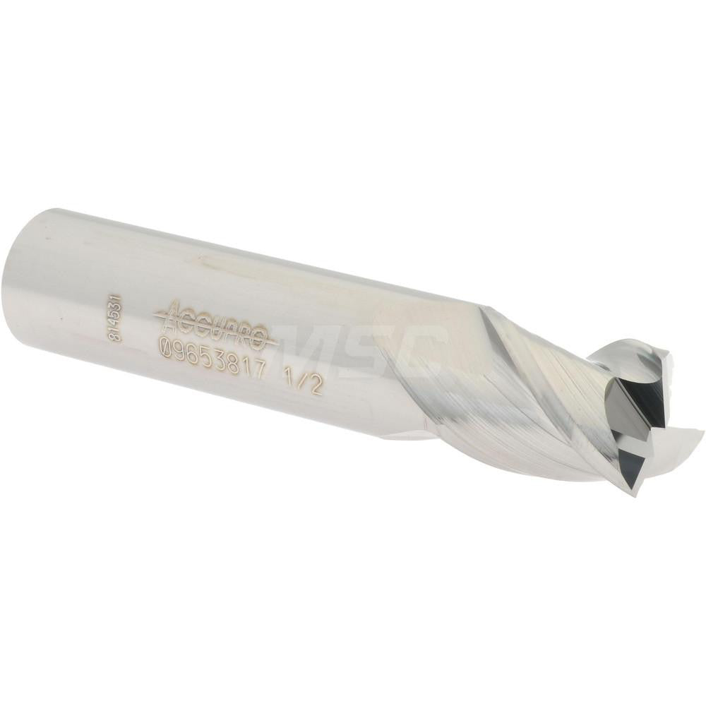 Accupro 09653817 Square End Mill 1/2'' Dia, 5/8'' LOC, 1/2'' Shank Dia, 2-1/2'' OAL, 3 Flutes, Solid Carbide