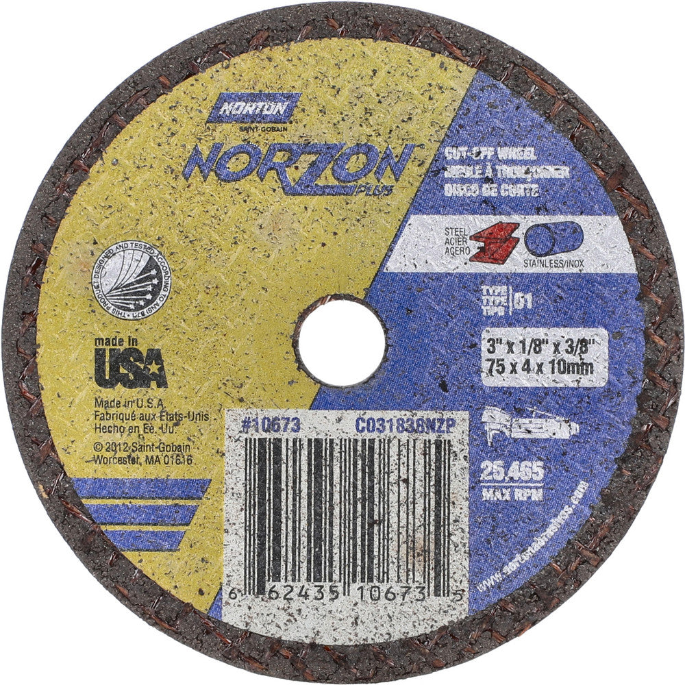 Norton 66243510673 Cut-Off Wheel 3" Dia, 1/8" Thick, 3/8" Hole, Ceramic