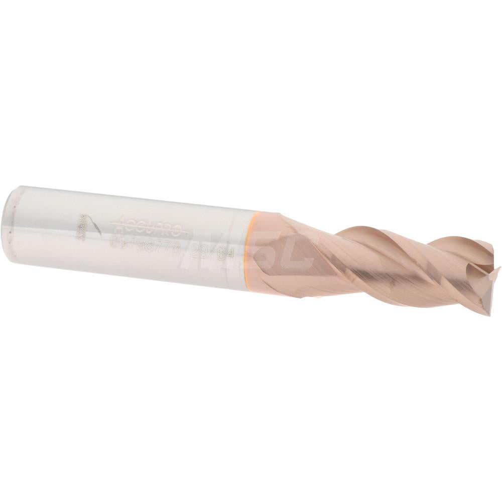 Accupro 09798778 Square End Mill 29/64'' Dia, 1'' LOC, 1/2'' Shank Dia, 3'' OAL, 3 Flutes, Solid Carbide