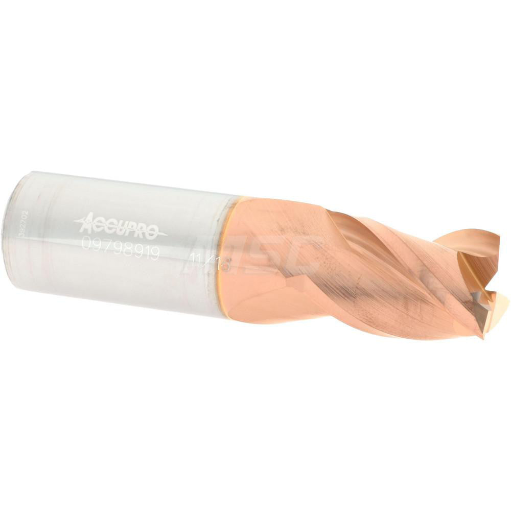 Accupro 09798919 Square End Mill 11/16'' Dia, 1'' LOC, 3/4'' Shank Dia, 3'' OAL, 3 Flutes, Solid Carbide