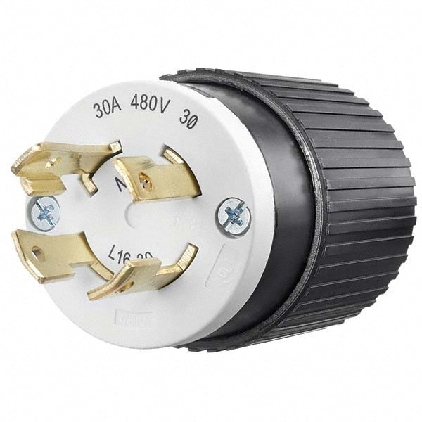 Bryant Electric 71630NP Locking Inlet Plug, Industrial, L16-30P, 480V, Black & White