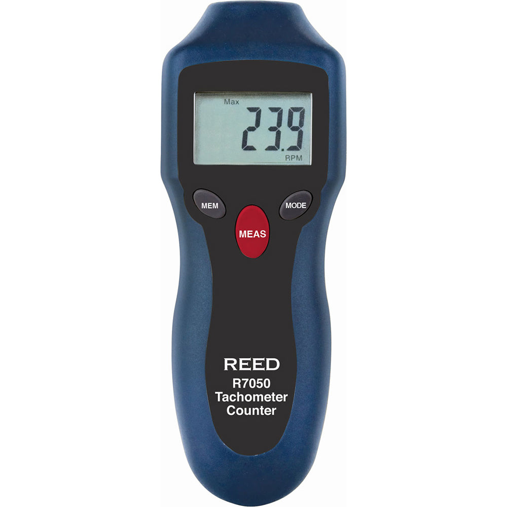 REED Instruments R7050 Tachometers Type Non-Contact Minimum Measurement (RPM) 2.00 Maximum Measurement (RPM) 99999.00 Meter Length (mm) 160.00 Meter Length (Decimal Inch) 6.3000 Meter Width (mm) 58.00 Meter Width (Decimal Inch) 2.3000 Meter Thickness (mm) 39.00