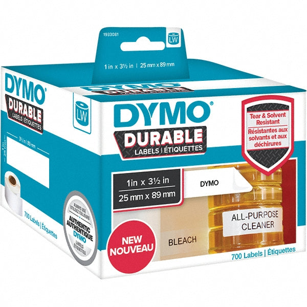 Dymo 1933081 Label Maker Label White, Poly & Plastic, 3-1/2" OAL, 700 per Roll, 2 Roll