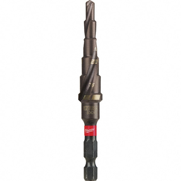 Milwaukee Tool 48-89-9242 Step Drill Bits 1/8" to 1/2" Hole Dia, 1/4" Shank Dia, Steel, 6 Hole Sizes
