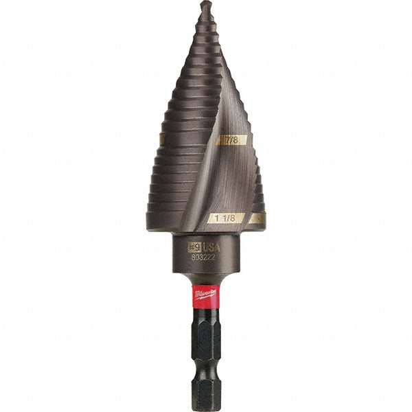 Milwaukee Tool 48-89-9249 Step Drill Bits 7/8" to 1-1/8" Hole Dia, 1/4" Shank Dia, Steel, 2 Hole Sizes