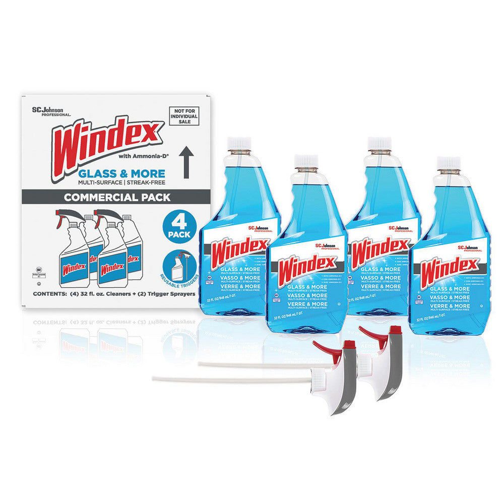 Windex 327171 Windex Glass & More, Multi-Surface, Streak-Free Commercial, 4 Piece Set, Capped Bottles, 2 Triggers, 32oz