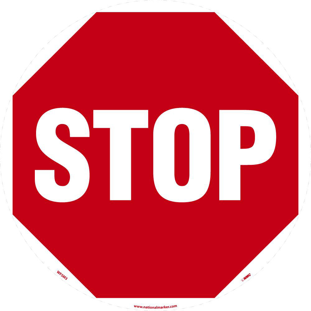 AccuformNMC WFSM3 Accident Prevention Adhesive Backed Floor Sign Round, ''Stop''