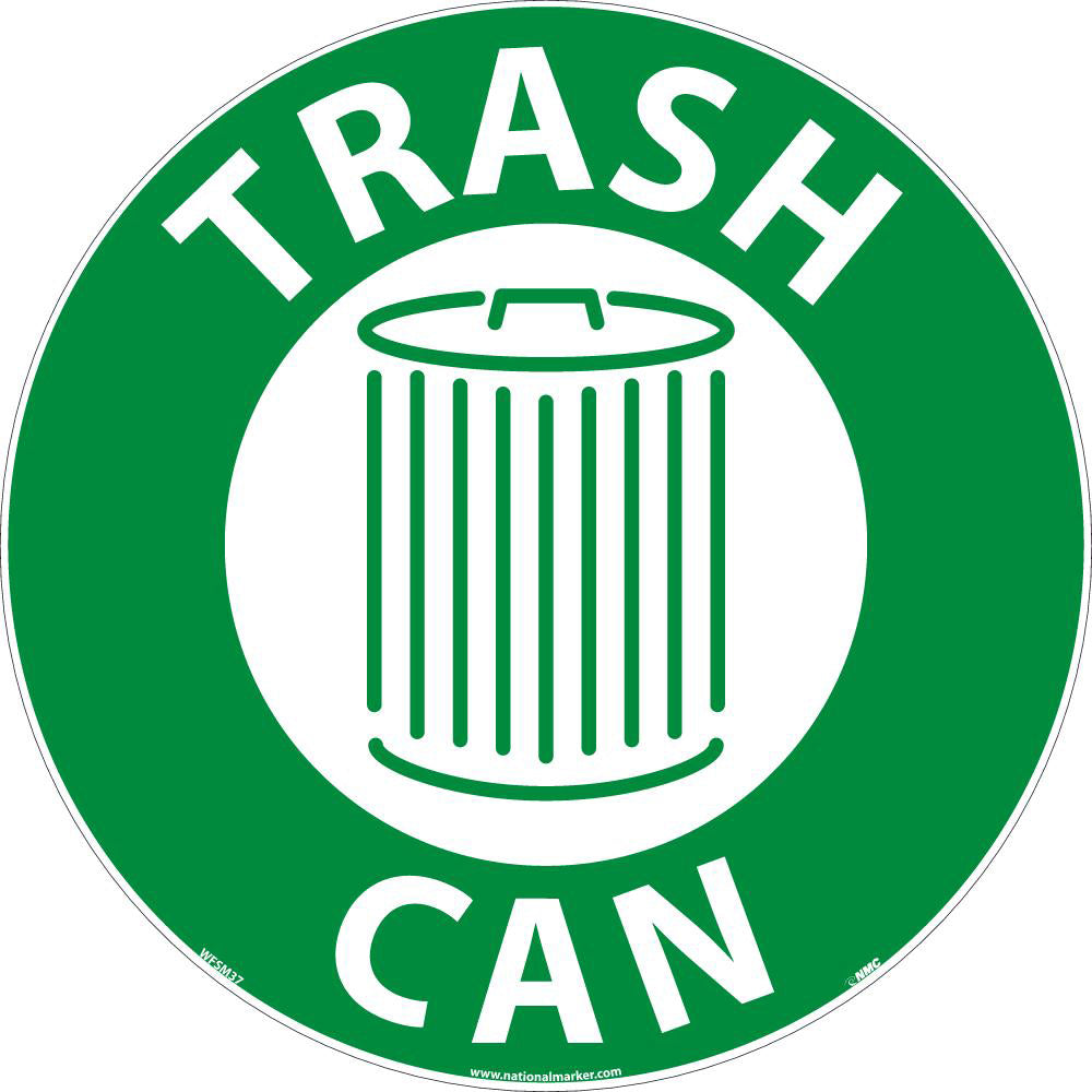 AccuformNMC WFSM37 Restroom, Janitorial & Housekeeping Adhesive Backed Floor Sign Round, ''Trash Can''