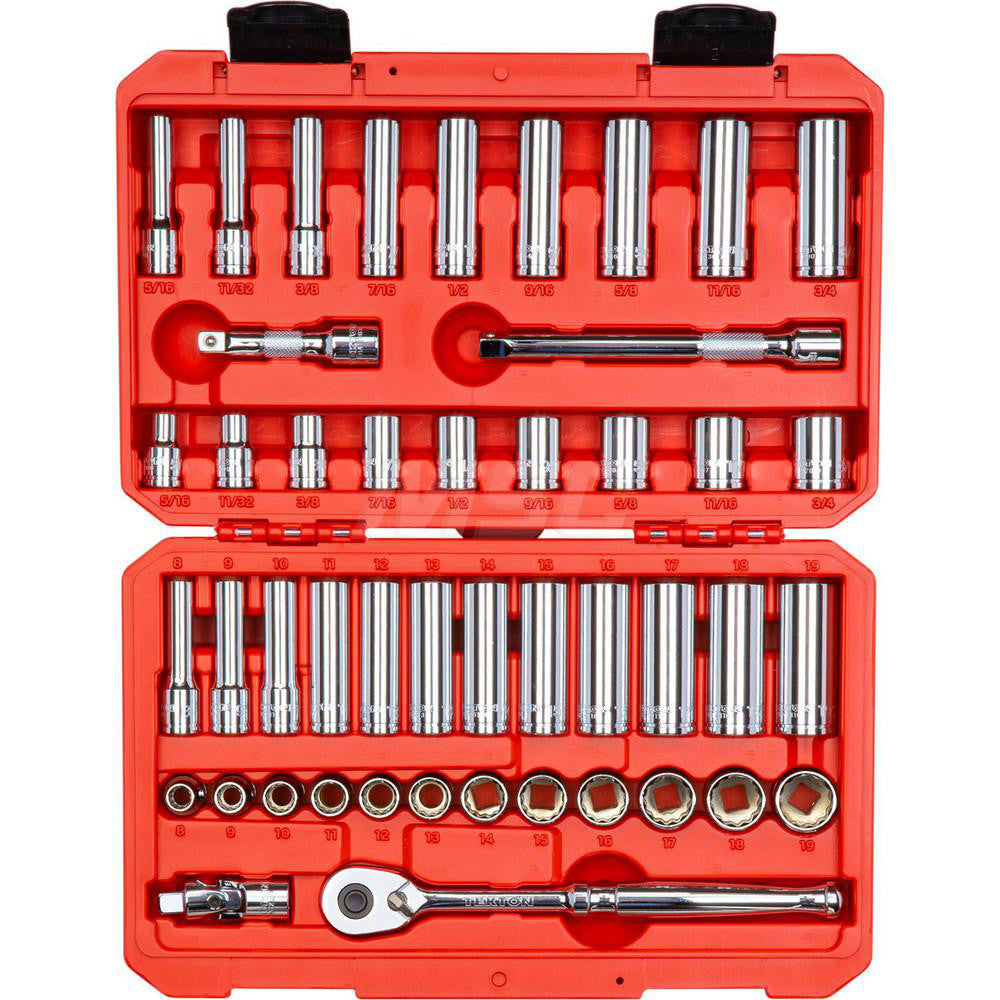 Tekton SKT15302 3/8 Inch Drive 12-Point Socket and Ratchet Set, 47-Piece (5/16-3/4 in., 8-19 mm)