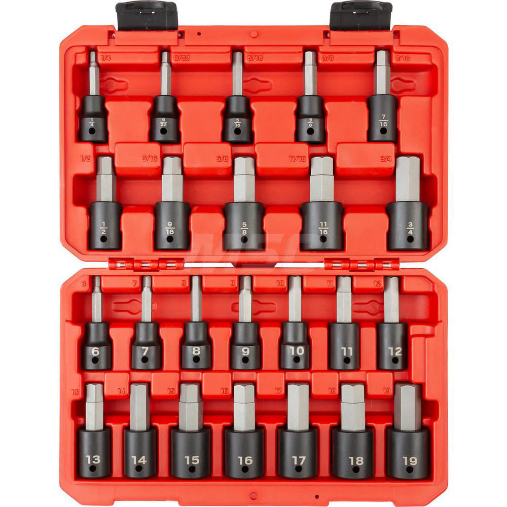 Tekton SIB92311 1/2 Inch Drive Hex Impact Bit Socket Set, 24-Piece (1/4-3/4 in., 6-19 mm)