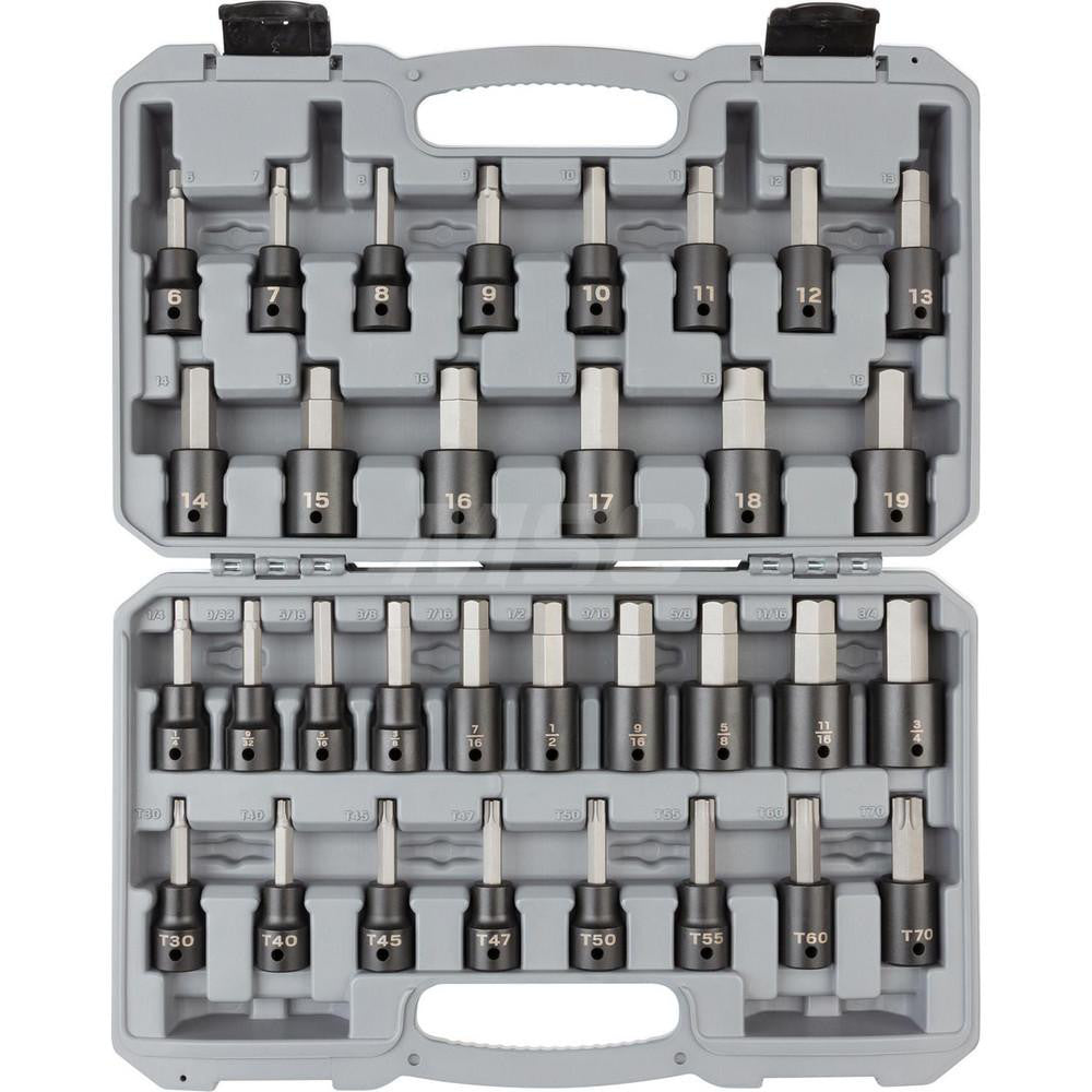 Tekton SIB92312 1/2 Inch Drive Hex/Torx Impact Bit Socket Set, 32-Piece (1/4-3/4 in., 6-19 mm, T30-T70)