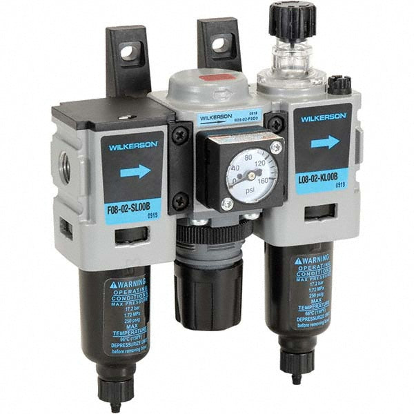 Wilkerson C08-02-FLG0B FRL Combination Unit 1/4 NPT, Miniature, 3 Pc Filter-Regulator-Lubricator with Pressure Gauge