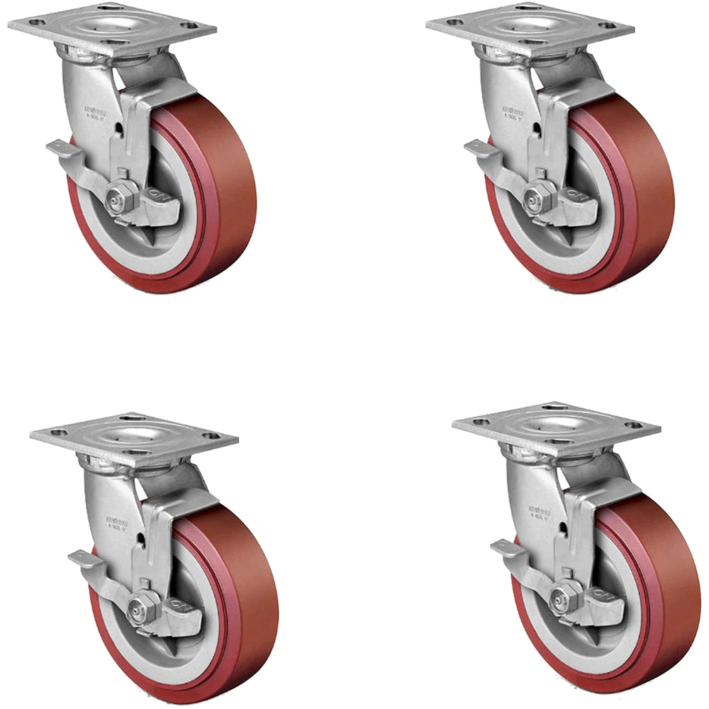 Linco CWL-0010619 Swivel Top Plate Caster Polyurethane, 6" Wheel Dia, 2" Wheel Width, 3,600 lb Capacity, 7-1/2" OAH