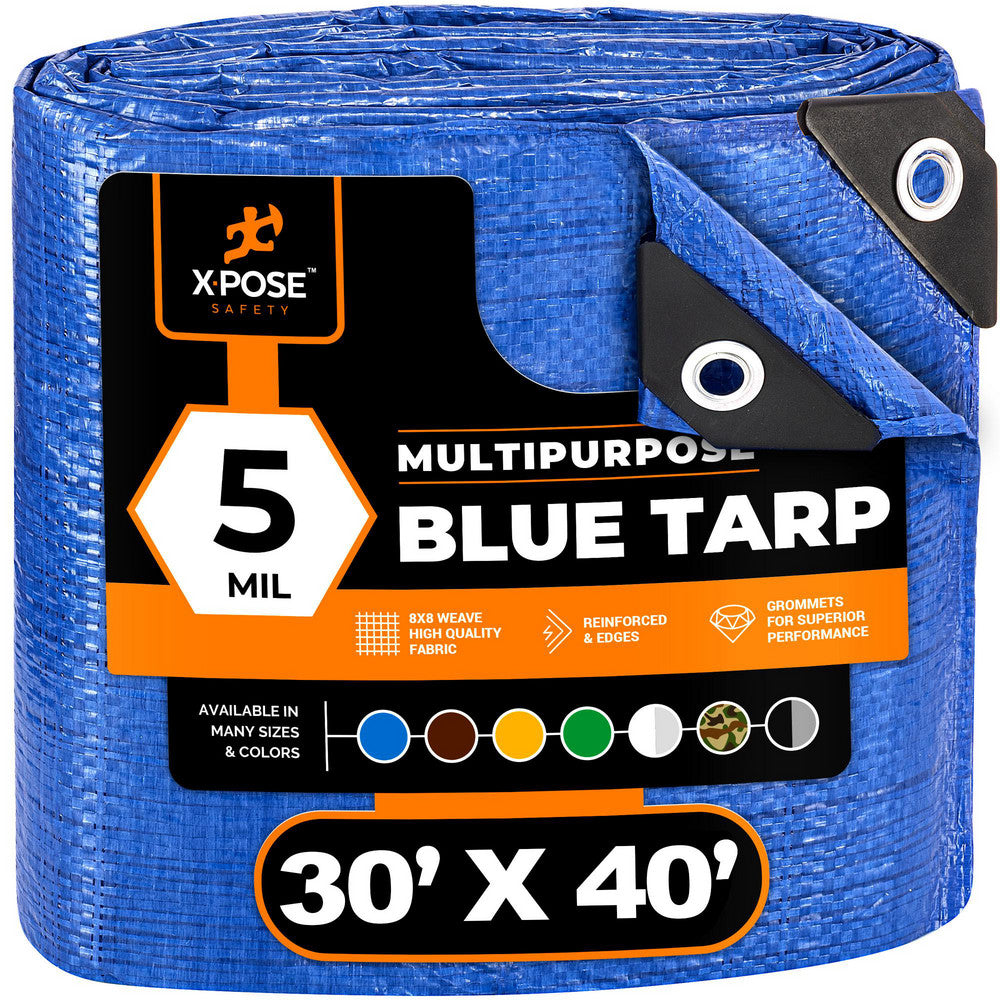 Xpose Safety BT-3040-X Tarp/Dust Cover Blue, Rectangle, Polyethylene, 40' Long x 30' Wide, 5 mil