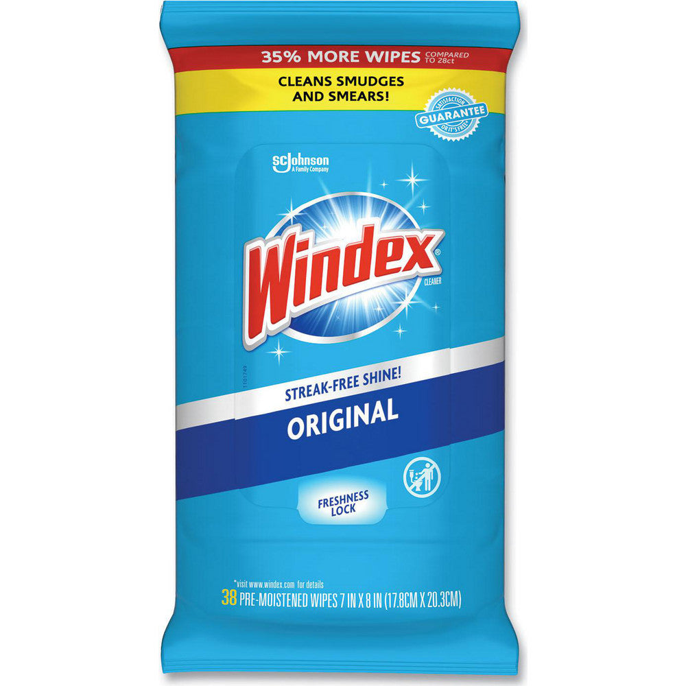 Windex SJN378032EA Glass and Surface Wet Wipe, Cloth, 7" x 8", Unscented, White