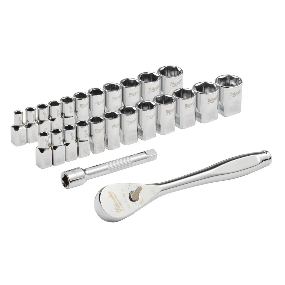 Milwaukee Tool 48-22-9044 Ratchet & Socket Set Socket Set 25 Pc, 0.25 IN Drive,