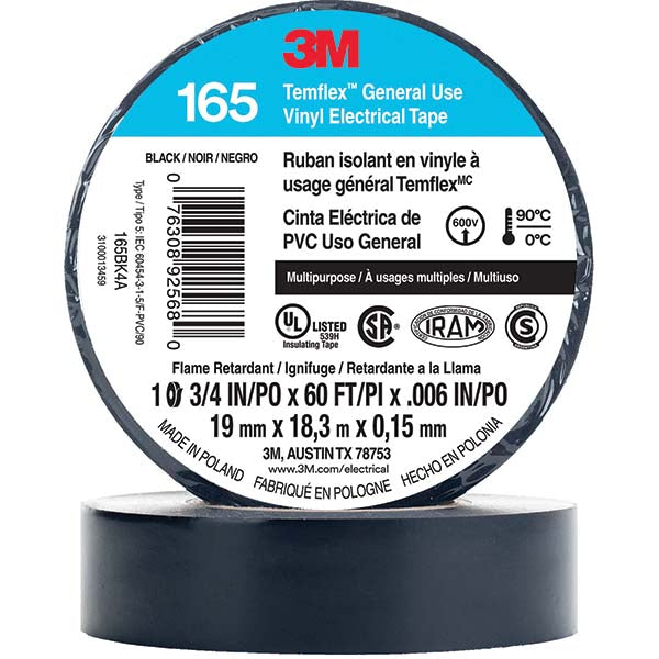 3M 7100169254 Electrical Tape 3/4" Wide, 60' Long, 6 mil Thick, Black