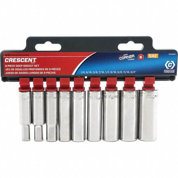 Crescent CSAS6N Deep Socket Set 9 Pc, 3/8" Drive, 1/4 to 3/4" Socket