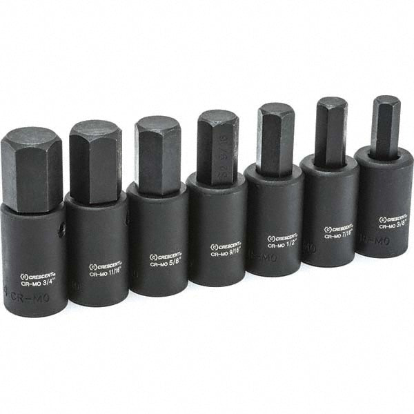 Crescent CIMBS11 Hex Bit Socket Set 1/2" Drive, 7 Pc, 3/8 to 3/4" Hex