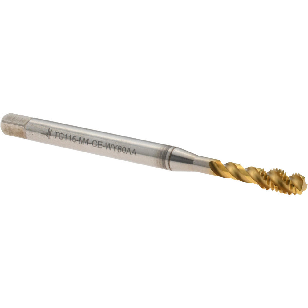 Walter-Prototyp 7629583 Spiral Flute Tap M4 Metric, 3 Flutes, Semi-Bottoming, 6H Class of Fit, High Speed Steel-E, TiN Coated
