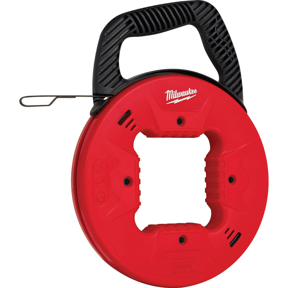 Milwaukee Tool 48-22-4172 Fish Tapes Tape Type Marked Material Steel Tape Width (Decimal Inch) 0.125in Winder Case Yes Tape Shape Round Features Low Friction Case Flexible Blue Tempered Steel High Visibility Laser Etched Markings Multi-Position Handle